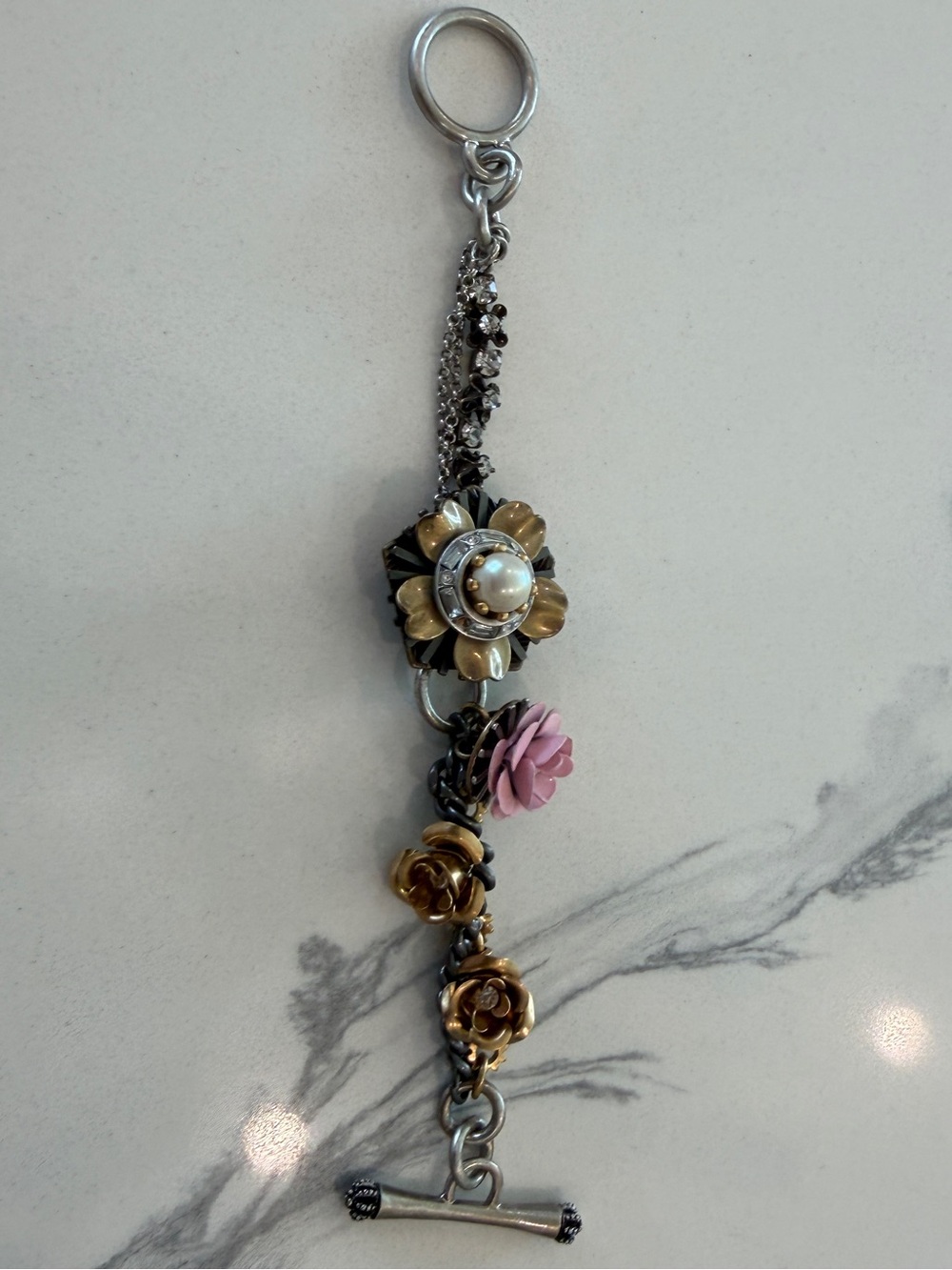 Vintage Juicy Couture Flower & Pearl Charm Bracelet